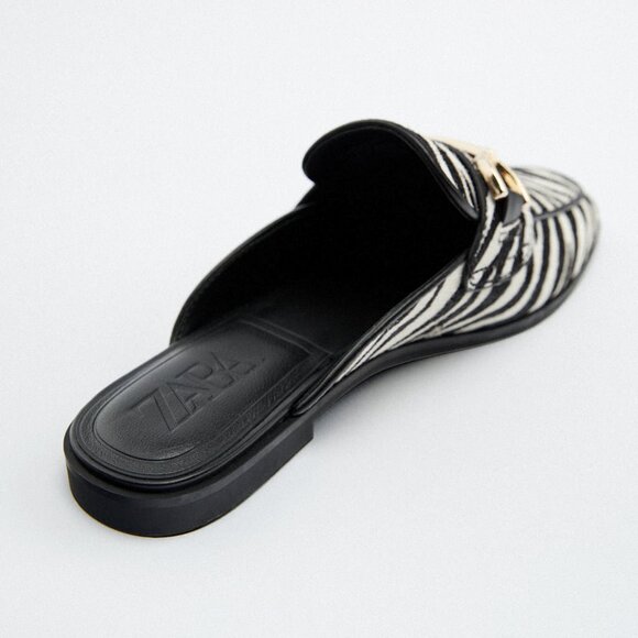 NEW ZARA Calf Hair Leather Zebra Print Mules Open Back Loafer - Picture 13 of 16